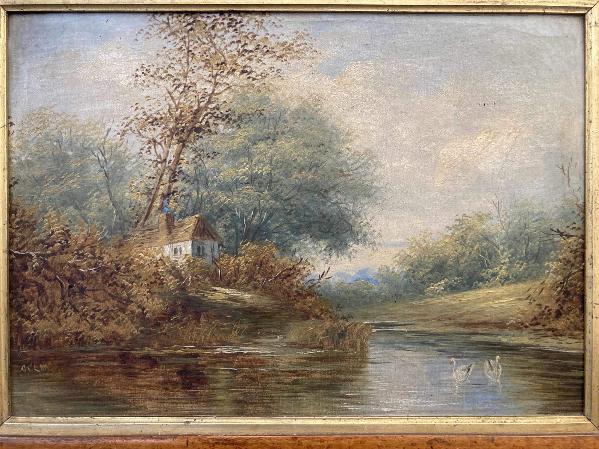 G.C. Earp, pair of oils on canvas, River landscapes, one signed, 34 x 48cm, maple framed